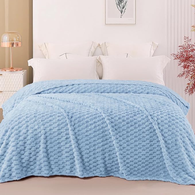 Exclusivo Mezcla 3D Fleece Twin Size Blanket for Bed, Stone Blue | Extra Soft Fuzzy Plush Lightweight Bed Blankets, Cozy Fluffy Decorative Blankets for All Seasons, 60x80 Inches