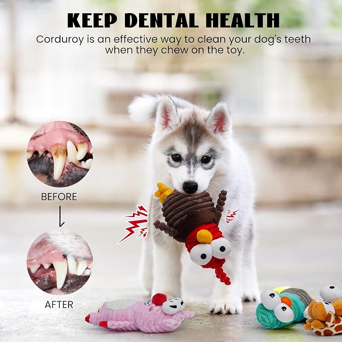 Nocciola 5-Pack Squeaky Dog Toys, Durable Stuffed Critter Zoo Dog Toys with Unique Squeak Sounds to Keep Dogs Busy, Puppy Toys for Small, Medium, and Large Dogs