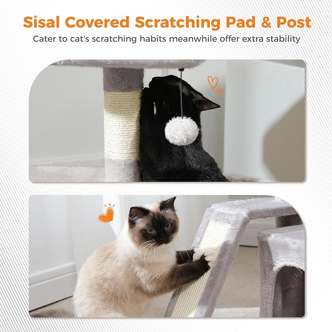 PEQULTI Cat Tree for Small Medium Cats, Gray Cat Tower for Indoor Cats | Gray aesthetic cat furniture with soft perch, private condo, natural sisal scratch post for indoor small medium kittens
