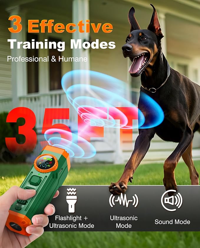 2026 Upgraded Smart Display Anti Barking Device for Dogs, 3X Dog Bark Deterrent Devices Bark Control with Screen & Flashlight, Rechargeable Dog Barking Silencer Portable for Indoor & Outdoor Use