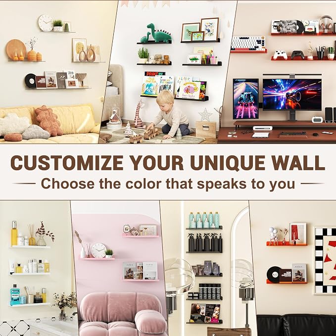 Qukaka Floating Shelves for Wall Decor, 15" Extra Clear Wall Shelves for Bedroom, Living Room, Kitchen, Bathroom Decor, Nail Polish/Book/Decoration/Makeup/Perfume Organizer Floating Shelf-3Pack