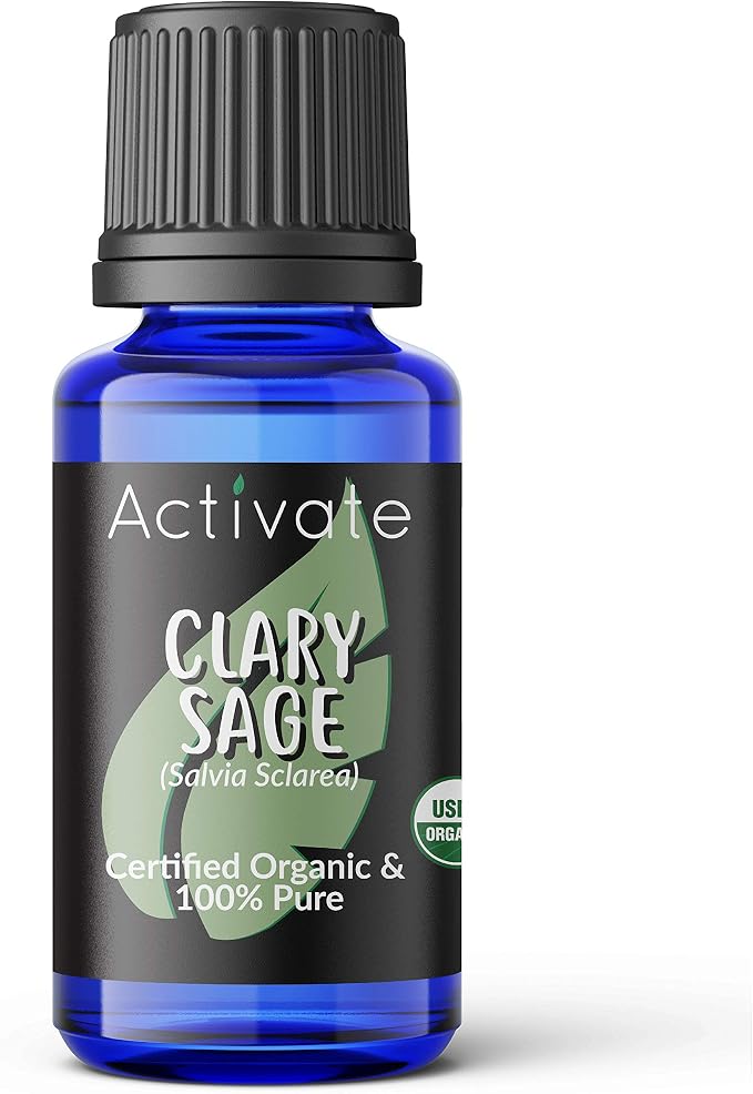 Activate Clary Sage Organic Essential Oil 100% Pure, USDA Certified Organic, Premium Grade, Undiluted, Natural Oils, Aromatherapy & Diffuser Use 10ml