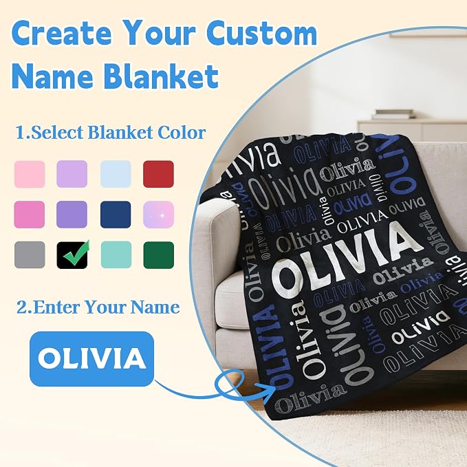 Custom Blanket with Name, Personalized Name Blankets for Teen Girls Boys Kids Baby, Customized Flannel Throw Blanket Gifts for Christmas Birthday - Printed in USA