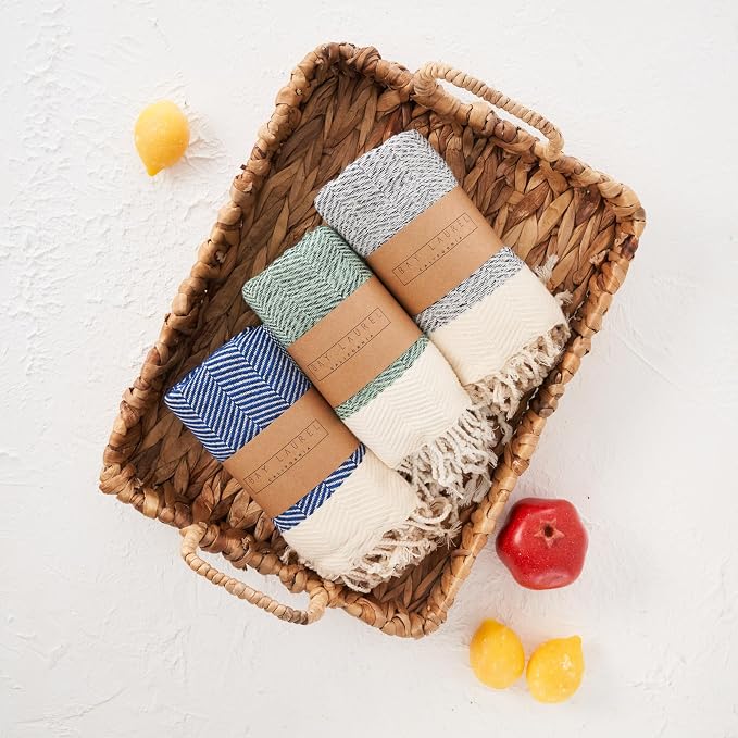 BAY LAUREL Turkish Hand Towel – Pack of 2 | Soft & Absorbent Decorative Towels for Bathroom, Hand, Face, Hair, Gym, Yoga, SPA, Kitchen & Tea | Boho Decor(Light Blue, Herringbone 15x26 Inches(Set of 2)