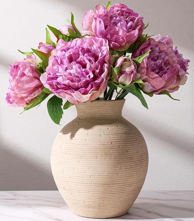Ceramic Flower Vase Home Decor, 7.4 in Farmhouse Table Vases Retro Vintage Living Room Kitchen Bedroom Decoration Pottery Decorative Vases for Flowers House Shelf Office Desk Dining Entryway, Rustic