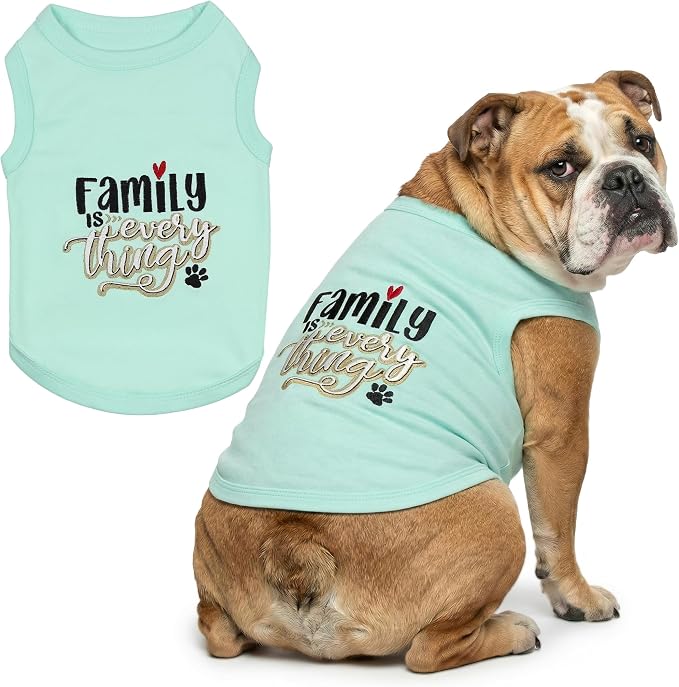 Parisian Pet Dog Shirt – 100% Cotton Shirts for Large Dogs – Blue Sleeveless Pet Clothes – Lightweight and Breathable Dog Apparel – Family is Everything Dogs Clothes - Stretchy Pet T Shirts