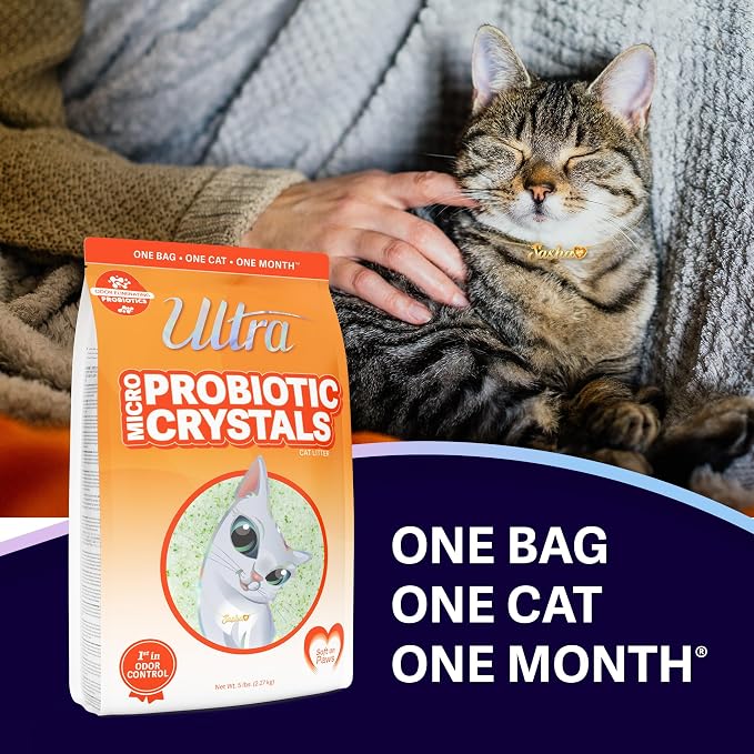 NEW Ultra Probiotic Micro Crystals Cat Litter - 99.9% Dust Free, Soft on Paws, Fragrance Free - 5 Lbs.