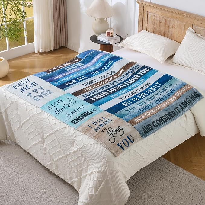 Blue Mother’s Day Blanket Gift for Mom – Soft Cozy Fleece Throw, Warm Inspirational Blanket for Mother, Birthday Gifts for Mom from Daughter & Son, Holiday, 50x60 inch