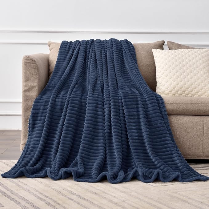 BEDELITE 3D Ribbed Jacquard Pink Fleece Throw Blanket for Couch, 50x70 Inch | Soft Warm Decorative Fluffy Blanket, Cozy Plush Lightweight Fuzzy Throw Blanket for Bed Sofa Home Room Decor, Gift for Women