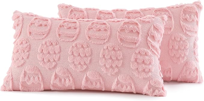 decorUhome Pink Faux Fur Egg Throw Pillow Covers 12x20 Set of 2 | Plush Soft Wool Jacquard Pink Cushion Covers, Modern Farmhouse Neutral Easter Holiday Decor Pillow Covers for Couch Sofa Bed