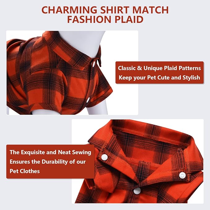 Koneseve Dog Shirt Plaid Dog Clothes for Small Dogs Boy Girl Cat Clothes Soft Puppy Outfit Adorable Pet T-Shirts Kitten Grid Costume Apparel Thanksgiving Christmas Clothing (Red#1; 2XL)