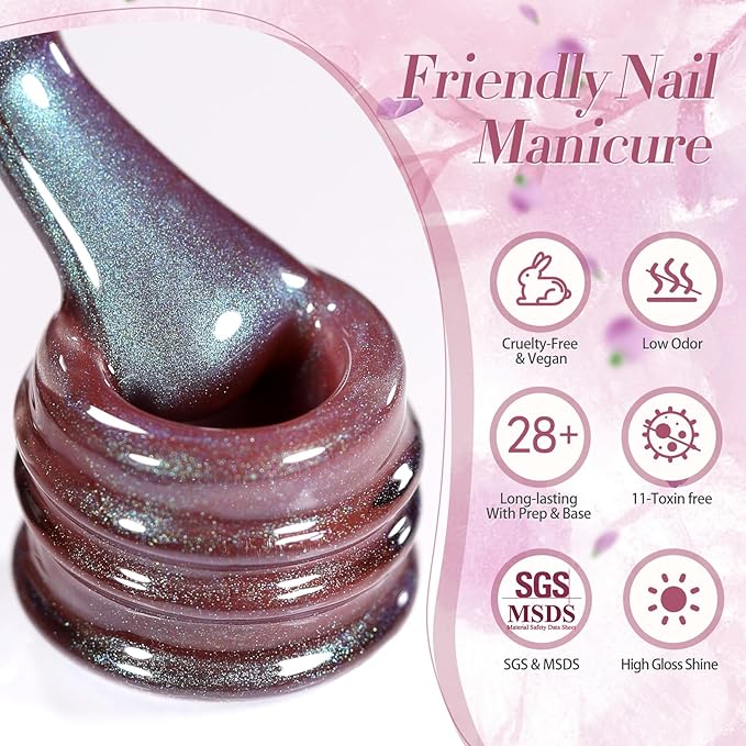 BORN PRETTY Cat Magnetic Eye Gel Nail Polish,Hyacinth Purple Jelly Glass Magnetic Gel Polish,Glitter Soak Off Nail Art Salon Manicure Home Gift 15ml