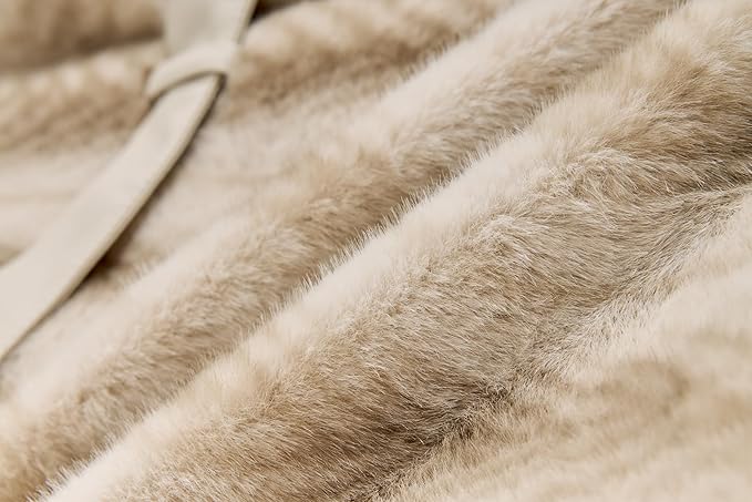 GRAN ORIENTE Womens Belted Winter Faux Fur Coats, Cropped Fuzzy Cuff Furry Zipper Up Warm Jackets Outwear