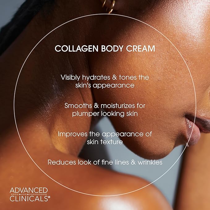 Advanced Clinicals Collagen Body Oil + Unscented Collagen Cream Body Lotion & Face Cream 2PC Beauty Skin Care Set For Women & Men For Improving Appearance Of Crepey Skin, Dry Skin, & Wrinkles, 2pc