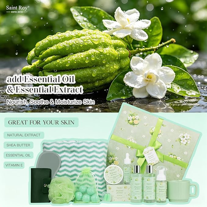 30 Pcs Spa Gifts for Women & Men, Bergamot Jasmine Bath & Body Gift Basket, Self-Care Relaxation Set, Face Skin Care Kit, Home Spa Gift, Birthday, Christmas, Mother's Day, Anniversary, Cup spa kit