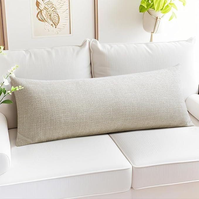 OTOSTAR Linen Throw Pillow Cover Set of 1 Decorative Long Lumbar Pillowcase Rectangle Cushion Cover 14x36 Inch for Home Decor Sofa Bedroom Car 35 x 90CM Beige