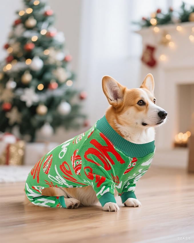 PET SHOW 4 Pack Christmas Velvet Dog Pajamas for Large Dogs | Soft stretchy dogs onesies,boy girl pjs with sleeve,holiday jumpsuit costume for pets,XL
