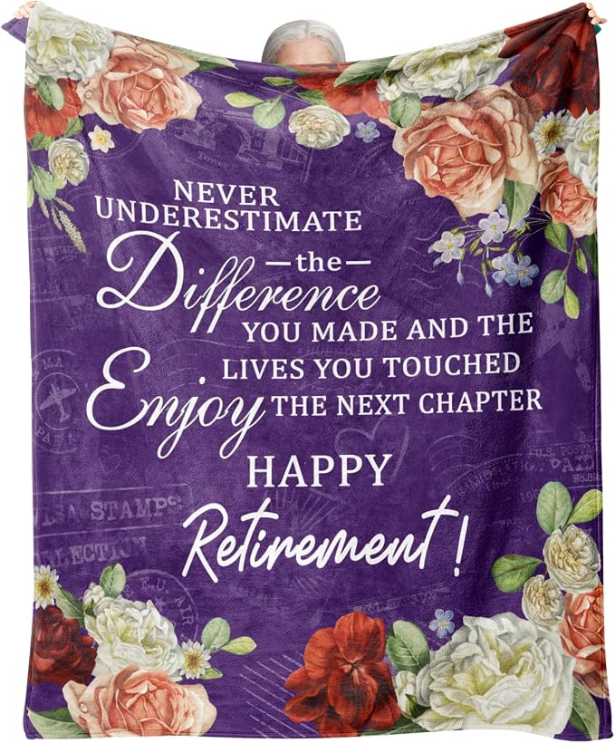 Retirement Gift for Woman 2026, Purple Retirement Blanket for Women 60"x50" | Happy Retired Gifts, Soft Purple Retirement Throw for Retiring Coworker, Teacher, Nurse, Mom, Farewell & Going Away Gift