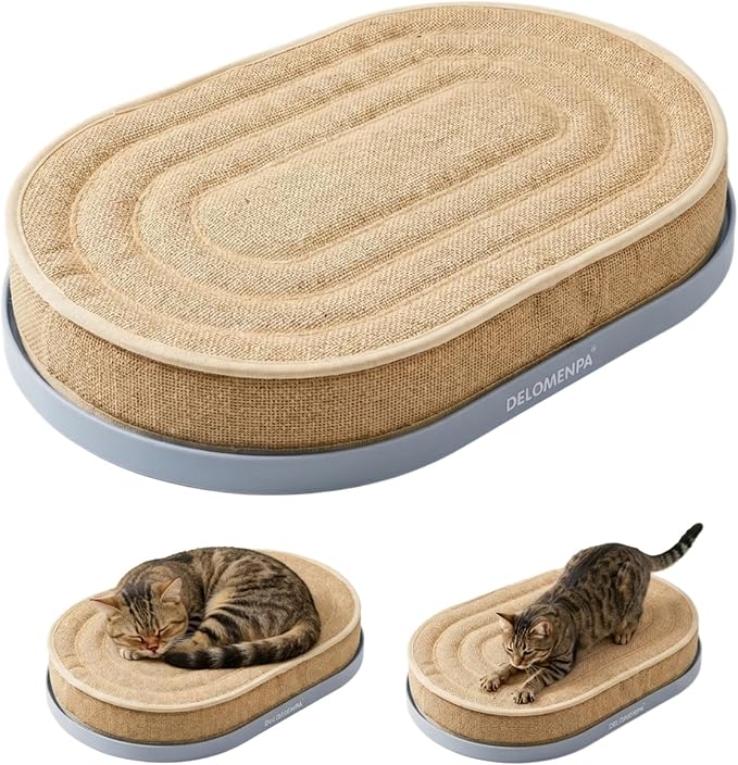 Large Sisal Cat Scratcher Lounge, 2-in-1 Cat Bed with Durable Base & Plush Foam Cushion, Non-Shedding Cat Scratching Pad for Indoor Cats,22"x14", No Mess Furniture Protector (Blue)