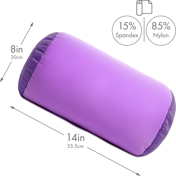 Microbead Bolster Neck Roll Pillow, Gently On Body, Head, Neck & Shoulders No Pain Rest, Relax Sleep - Silky Feel Prevent Wrinkles & Hair Breakage - Lightweight Cylinder, 14" x 8", Pale Purple