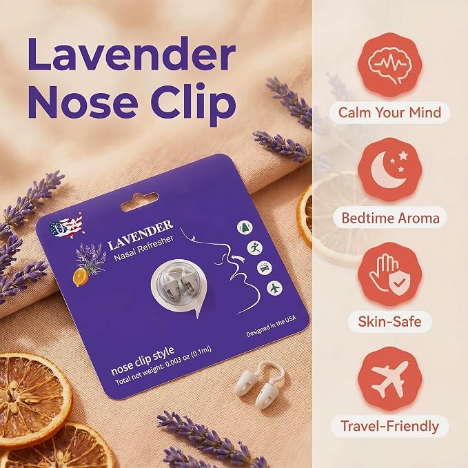 Lavender Aromatherapy Nose Clip, Soft Wearable Essential Oil Scent Accessory, Lightweight Comfortable Hands-Free Fragrance Clip for Evening Wind-Down and Daily Use, Discreet Personal Aroma (2Pack)
