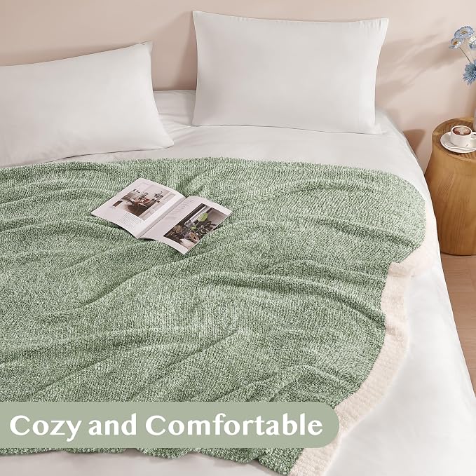 Soft Twin Blanket for Bed-Cozy Warm Reversible Knitted Blankets | Lightweight Fluffy Decor for Women, Mom, Her & Girls, Sofa, Chair, Couch, 60x80in,Cationic Dyeing Green