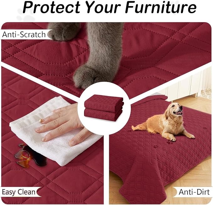Waterproof Dog Bed Blanket - Soft Pet Blanket & Sofa Cover for Dogs | Reversible Washable Furniture Protector, Couch Covers for Pets (40x70 Inch, Wine Red/Beige)