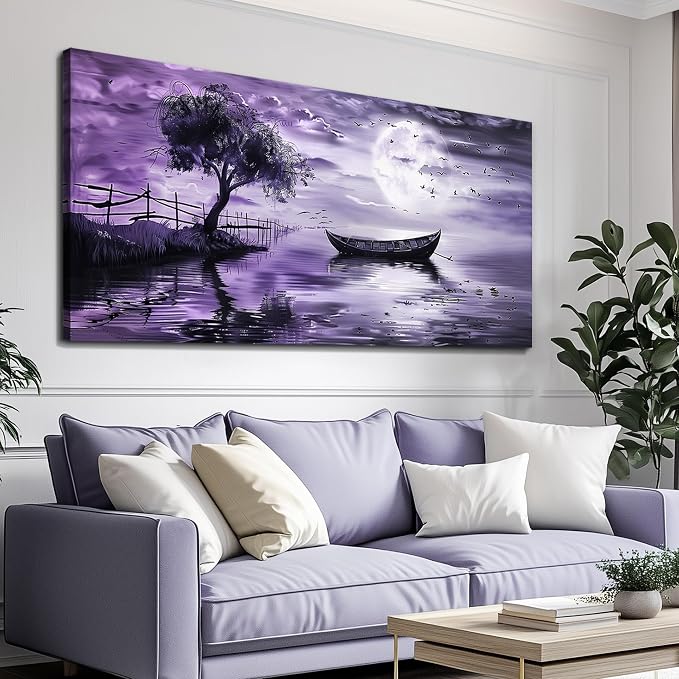 KELIYUAN Large Canvas Wall Art For Living Room Framed Wall Decor For Office Bedroom Decoration Landscape Pictures Purple Lake View Wall Painting Artwork Hotel Room Ready To Hang Home Decor 30x60 In
