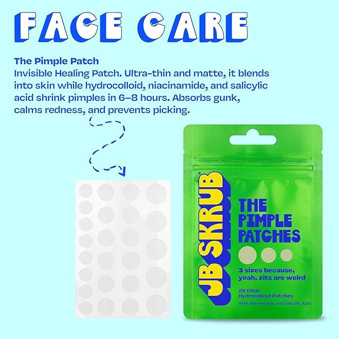 JB SKRUB Boys Acne Skincare Kit for Teens‚ Complete 4-Step Routine: Face Wash, Lotion, Cleansing Pads & Pimple Patches‚ Starter Set