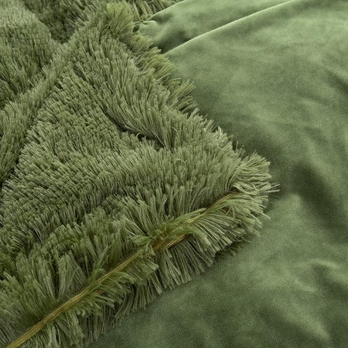 YUSOKI Long Faux Fur King Size Blanket, Olive Green, 90" x 104" | Ultra Soft, Lightweight for All Season Use, stays fluffy after repeated washes, Perfect Gifts, Machine Washable