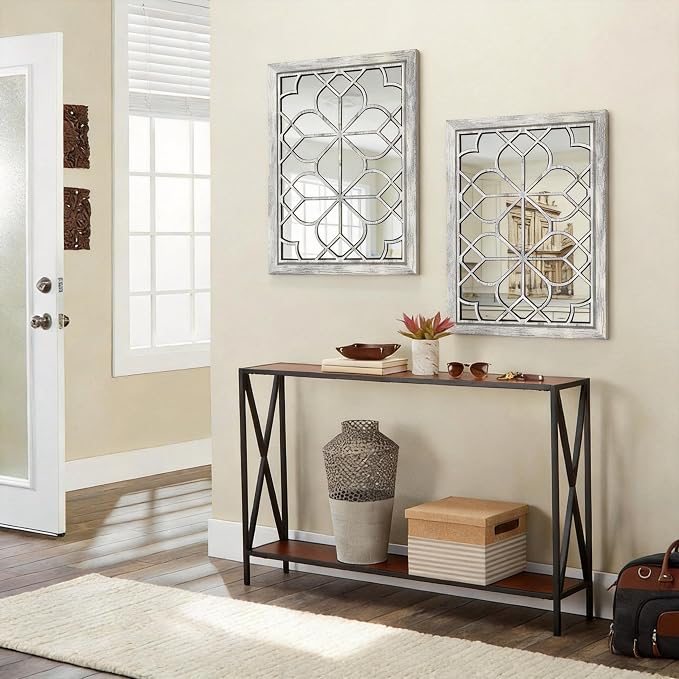 Set of 2 19x26 Inch Large Grey Shatterproof Rectangular Wall Mirrors, Boho Rustic Farmhouse Vintage Accent Mirrors for Living Room Bedroom Entryway Dining Room & Home Decor