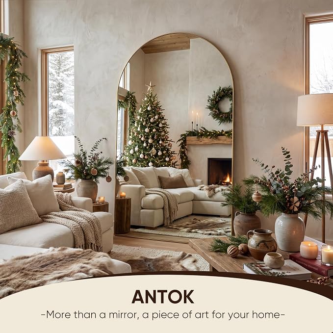 Antok 86" x46” Arched Full Length Floor Mirror, Gold Aluminum Frame, Free Standing/Wall Mount/Leaning for Bedroom, Living Room, Dressing Room