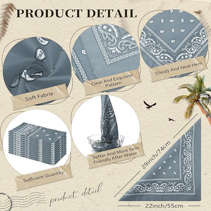 Suhine 12 Pcs Bandanas Bulk 22 x 22 Inch Paisley Headband Cowboy Handkerchief Christmas Thanksgiving Gift for Women Men