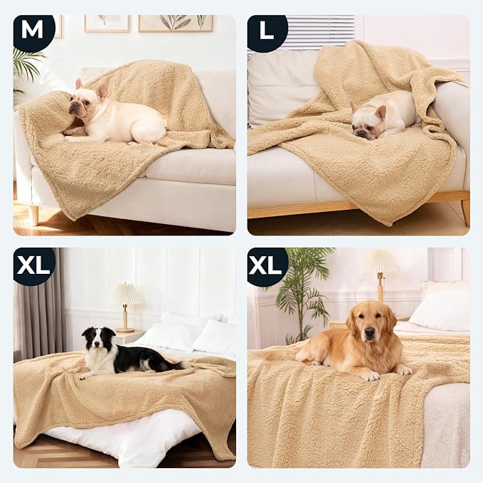 Waterproof Dog Blanket 40 x 60 in for Small & Medium Dogs, Washable | Aodisman Reversible Soft Fleece Pet Throw,Leakproof Furniture Protector for Sofa,Couch,Crate,Cats,Kittens & Puppies,Khaki