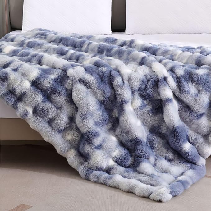 ORINOVA Tie-dye Blue Soft Comfy Throw Blanket for Couch Bedroom Faux Fur 50x60 Fluffy Blanket for Living Room Furry Bed Cozy Home Decor Gifts 860 GSM