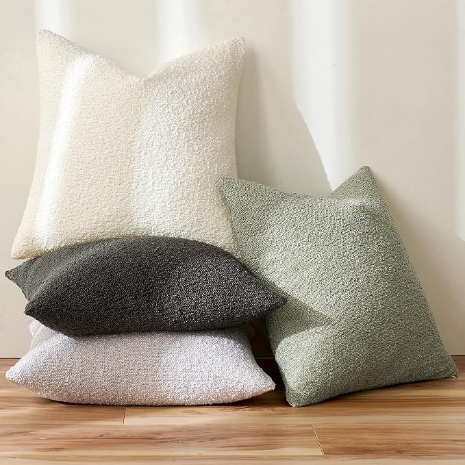 MIULEE 18x18 Decorative Lumbar Boucle Couch Pillow Covers Sage Green | Set of 2 Textured Neutral Throw Pillow Covers, Accent Solid Pillowcases, Sofa Living Room Home Decor
