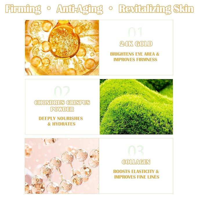 24K Gold Eye Mask – Firming Eye Gel Patches for Wrinkles & Dark Circles, Brightening Under Eye Care