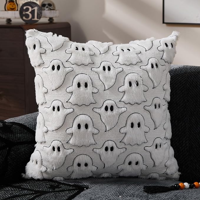 DFXSZ Halloween Pillow Covers 20x20 inch 2Pcs White Black Ghost Halloween Decor