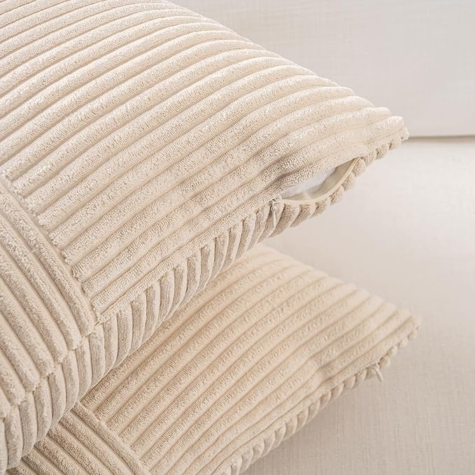 Fancy Homi Set of 1 Tan Boho Long Lumbar Body Decorative Throw Pillow Cover 14x36 Inch for Bed Couch Bedroom Bench, Soft Patchwork Corduroy Textured Pillow Case, Rustic Farmhouse Room Decor