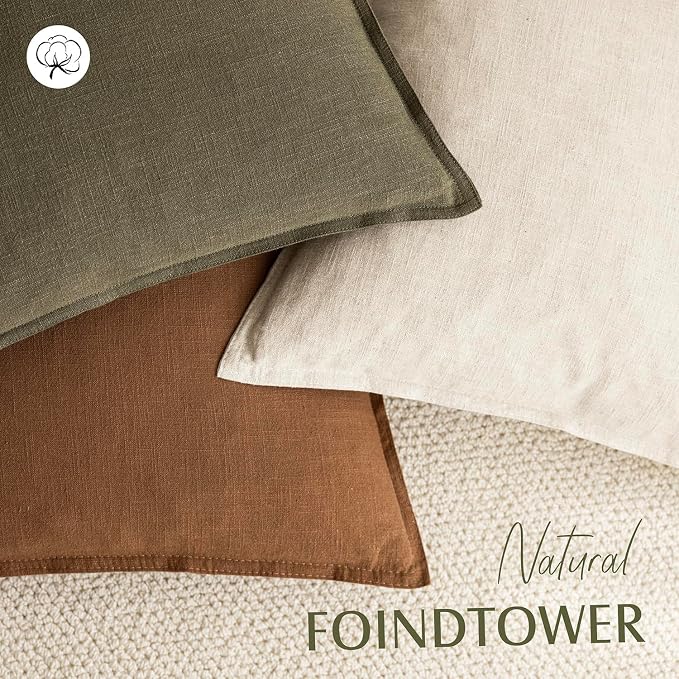 Foindtower Pack of 2, Decorative Linen Solid Throw Pillow Covers Soft Accent Cushion Case Boho Farmhouse Pillowcase for Chair Couch Sofa Bedroom Living Room Home Decor 18 x 18 Inch Orange Brown
