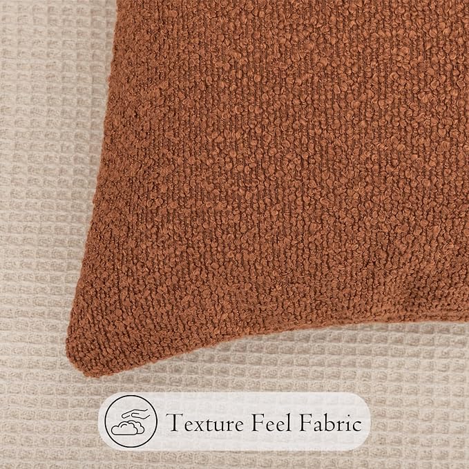 JoraLion 14x36 inch Boucle Lumbar Pillow Cover, Rust Woven Texture Neutral Long Pillow Cover Breathable Cushion Case for Couch Sofa Bed Living Room Home Decor (Cover Only)
