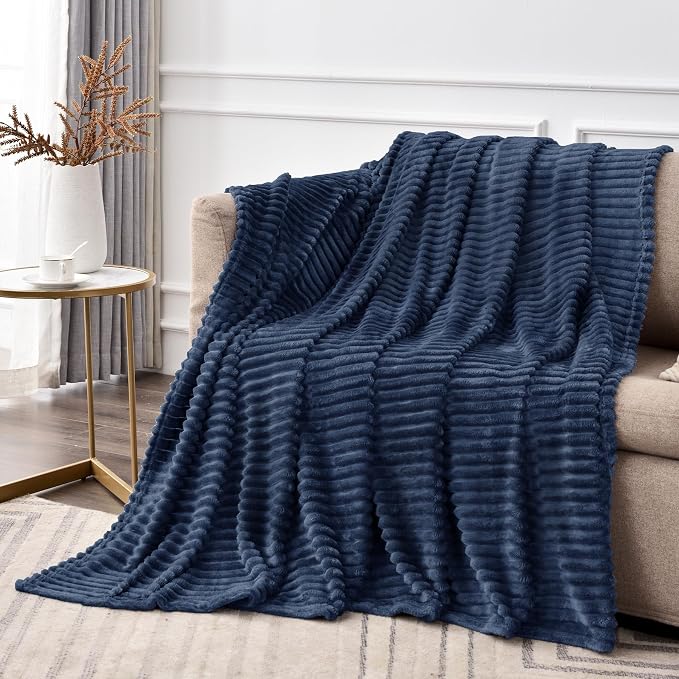BEDELITE 3D Ribbed Jacquard Pink Fleece Throw Blanket for Couch, 50x70 Inch | Soft Warm Decorative Fluffy Blanket, Cozy Plush Lightweight Fuzzy Throw Blanket for Bed Sofa Home Room Decor, Gift for Women
