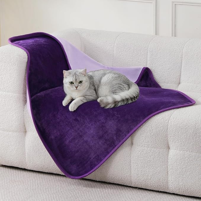 Waterproof Blanket 30"x40" for Dogs Cats, Reversible Waterproof Bed Cover for Pets, Soft Leakproof Blanket for Bed Couch Sofa Furniture Protector, Dark Purple/Light Purple