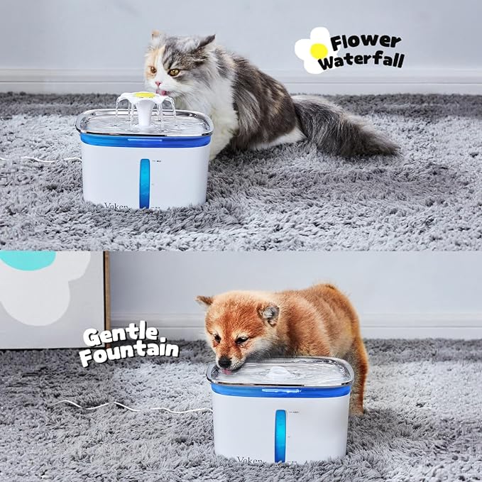 Veken Innovation Award Winner 95oz/2.8L Cat Water Fountain | Automatic Pet Fountain Dog Water Dispenser with Stainless Steel Lid, Replacement Filters & Silicone Mat Included (Silver)