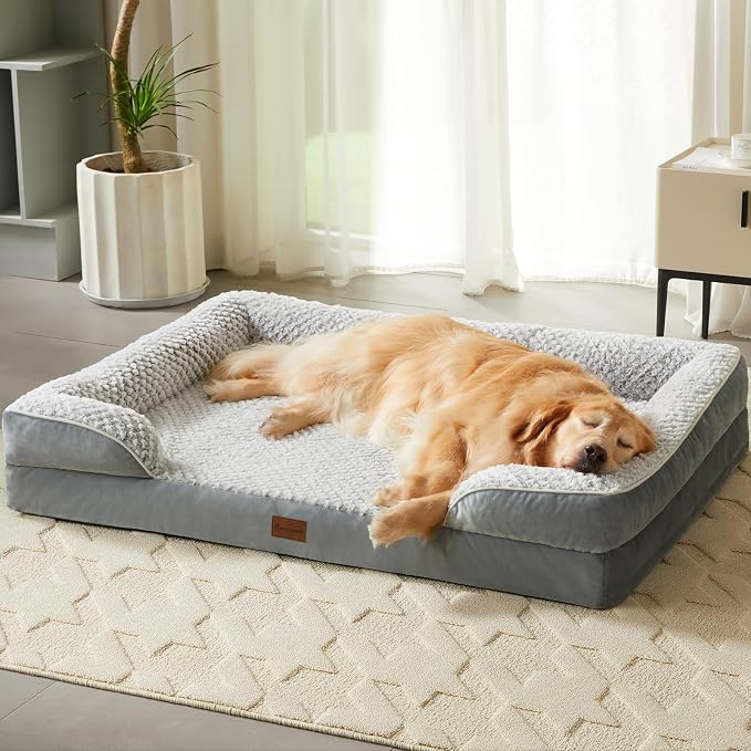 LEXTRO Washable Orthopedic Dog Bed for Extra Large Dogs, Egg Crate Foam Bed | Comfy Sleeping Dog Bed with Egg Crate Foam, Dog Sofa with Removable Cover, Waterproof Lining&Non-Slip Bottom, Gray