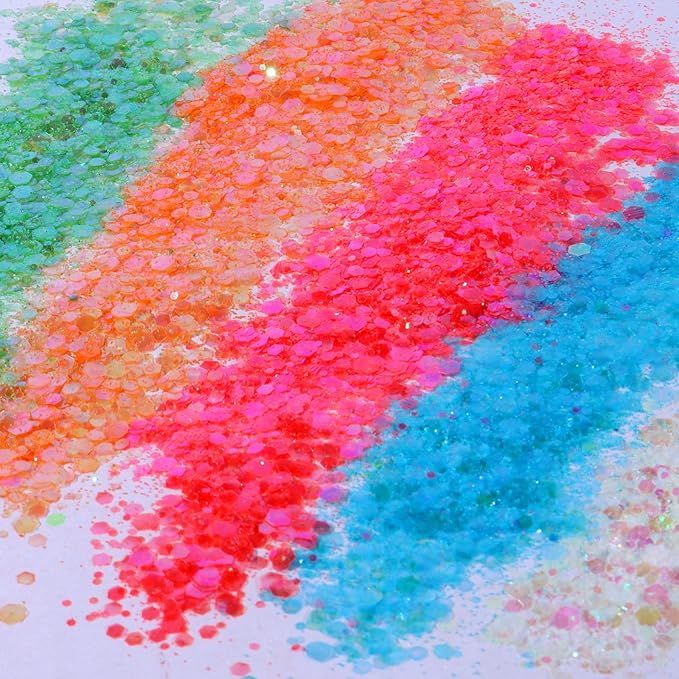 Ceya Chunky Glitter Set 32 Colors, 11.28 oz/ 320g Craft Glitter Powder Mixed Chunky Fine Sparkle Flakes Each 15ml Iridescent Nail Sequins for Epoxy Resin Nail Art Tumbler Slime Festival Decor