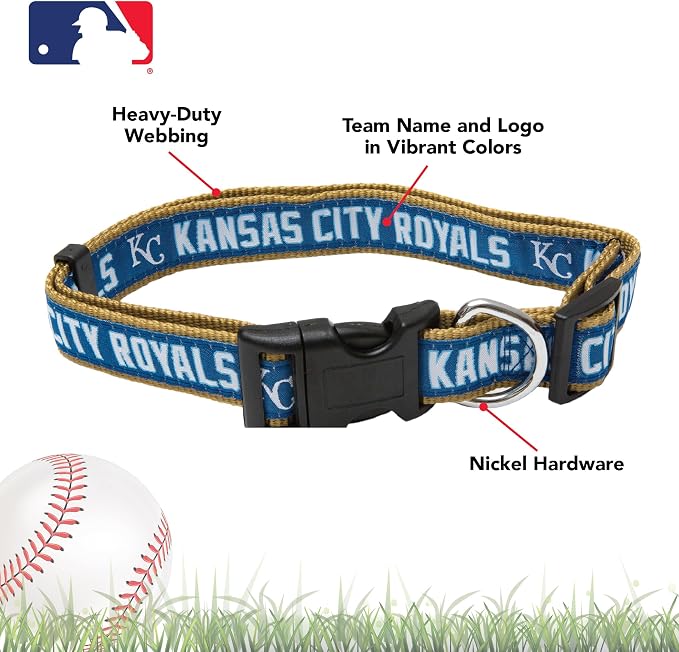 MLB Kansas City Royals Licensed PET COLLAR- Heavy-Duty, Strong, and Durable Dog Collar. Available in 29 Baseball Teams and 4 Sizes