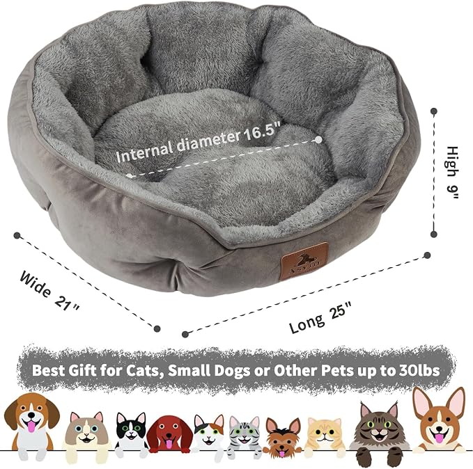 Medium Dog Bed for Medium Dogs, Cat Beds for Indoor Cats, Pet Bed for Puppy and Kitty, Extra Soft & Machine Washable with Anti-Slip & Water-Resistant Oxford Bottom, Grey, 25 inches