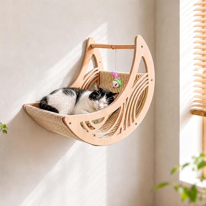 Moon & Star Cat Wall Shelves, Modern Cat Furniture Perch for Indoor Cats | Kitten Shelves with Decorative Cutouts, Space-Saving, Stable & Safe, Paintable, Pre-Drilled, Wood Cat Climbing System