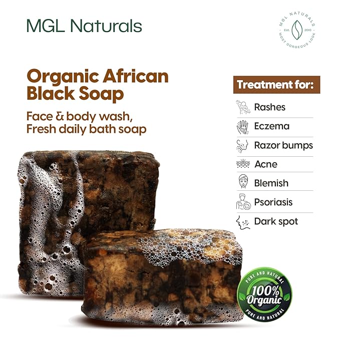 Raw African Black Soap 2.2 lb from Ghana, Africa | Vegan & Organic | Face and body deep cleanse wash. 35.3oz | 2.2 lb | 1kg